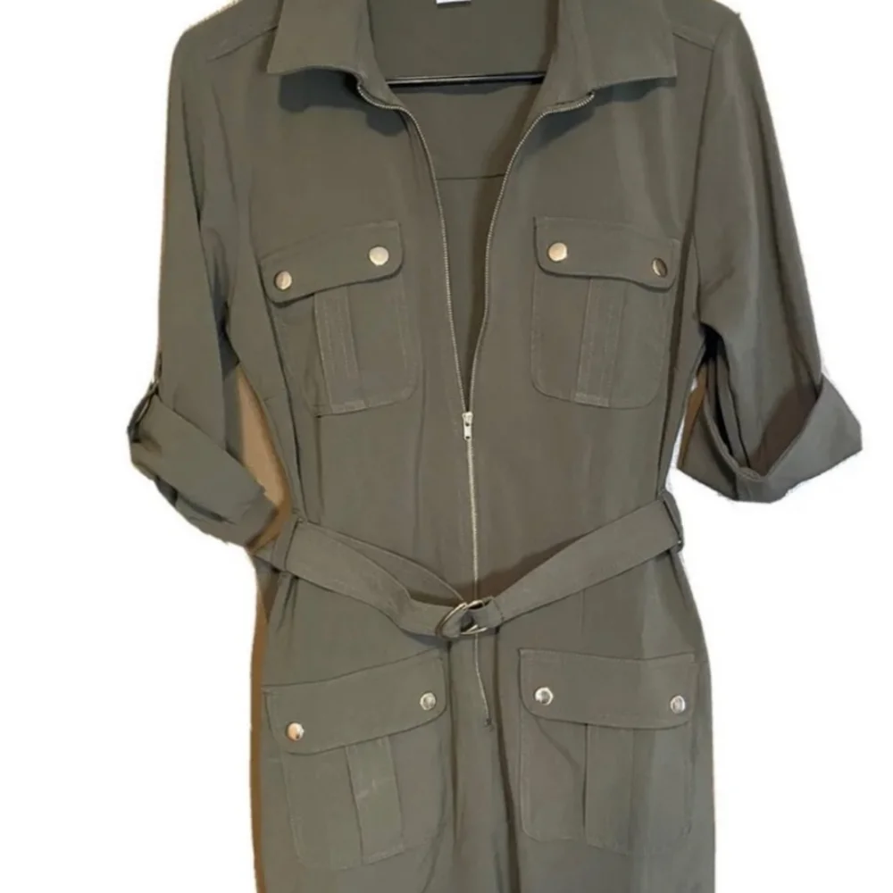 Dress Barn Olive Green Mid-length Safari Military Zip Dress Plus Size 20 - Picture 3 of 5